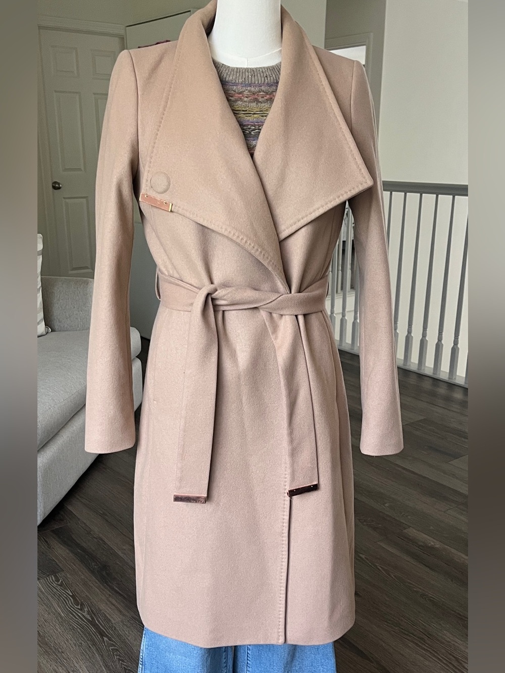 Ted Baker Tan Camel Belted Wool & Cashmere Blend LongLine Coat TB 2= US 6